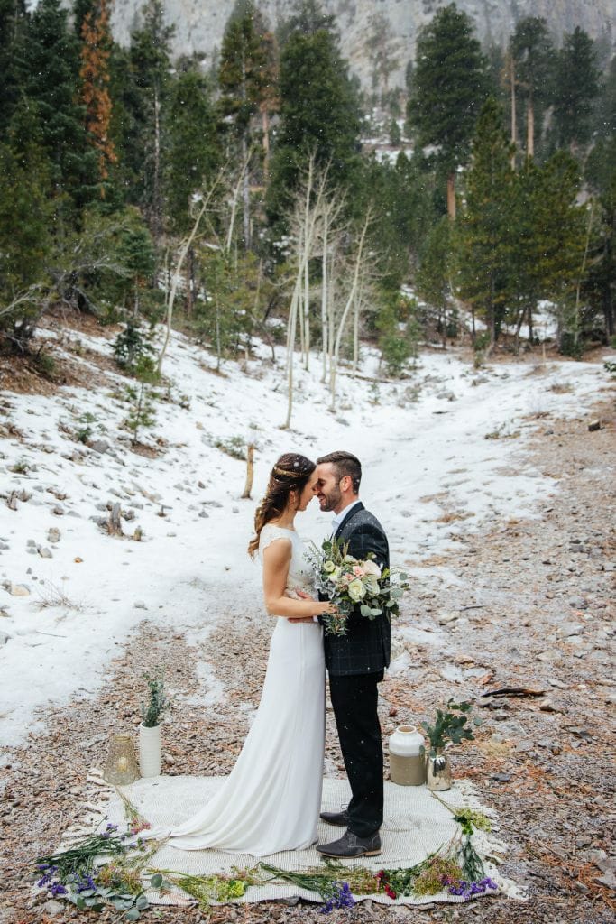 mount charleston red rock canyon nevada winter elopement adventurous wedding