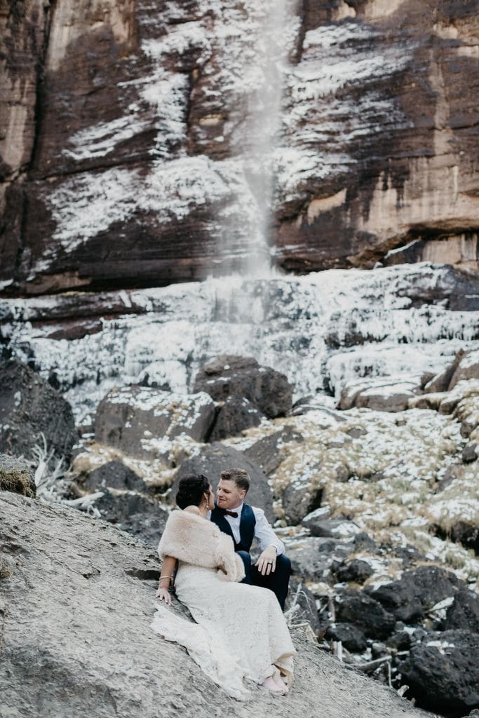 winter snow adventurous mountain elopement wedding