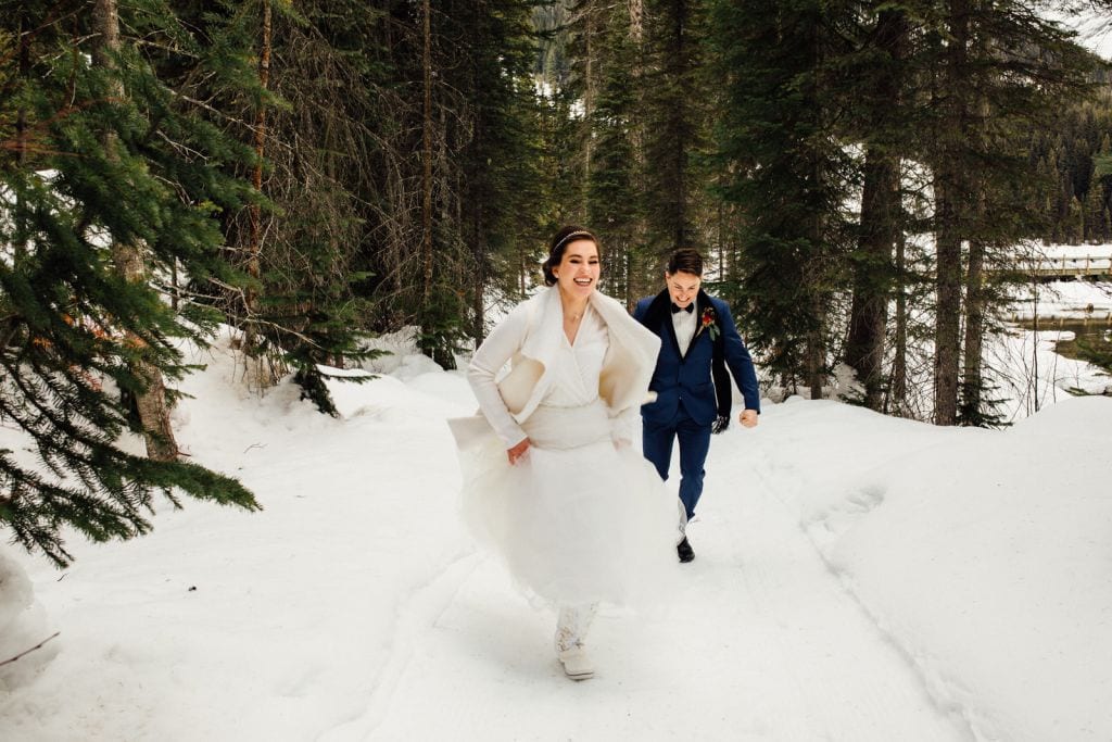 winter snow adventurous mountain elopement wedding