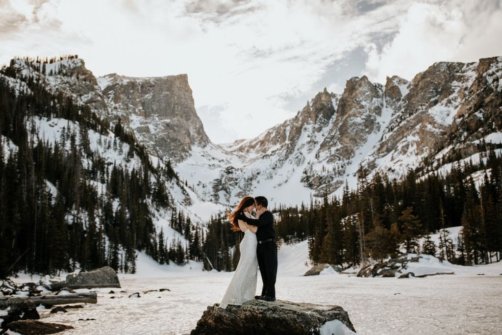 winter snow adventurous mountain elopement wedding