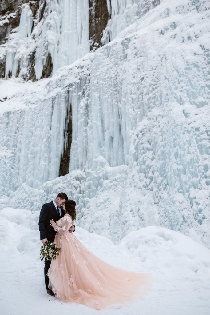 winter snow adventurous mountain elopement wedding