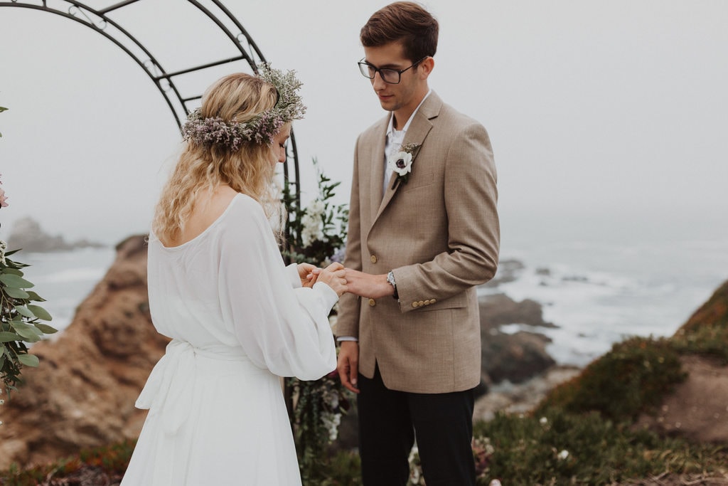 Madison + Kanyon Bride and groom exchanging vows at elopement in California.