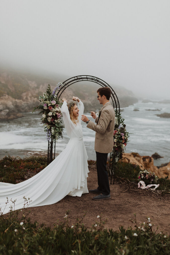 Madison + Kanyon bride and groom celebrate marriage at Garrapata State Park.