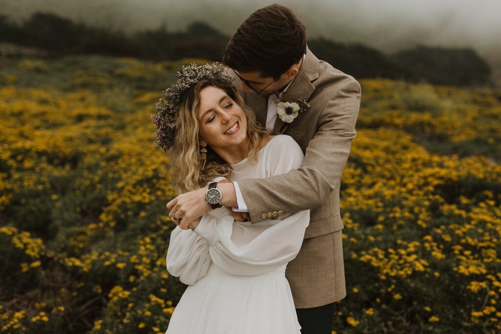 Madison + Kanyon bride and groom boho bridal portrait.