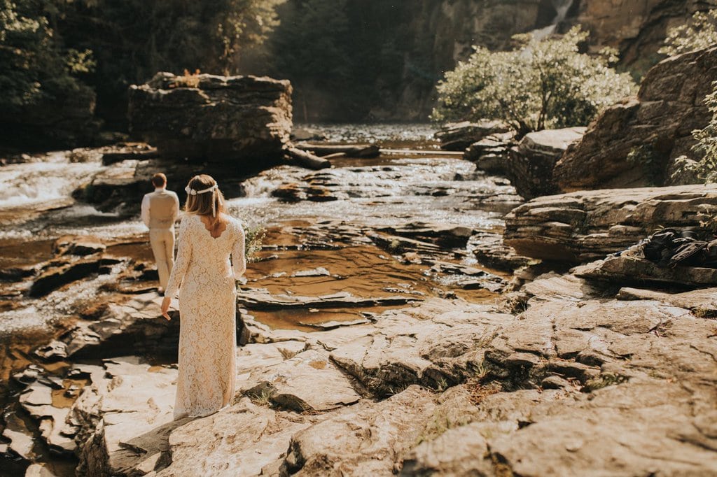 monica leavell photo linville gorge wilderness north carolina adventure elopement 002 First look photography in North Carolina.