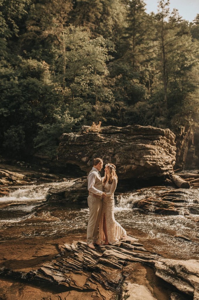 monica leavell photo linville gorge wilderness north carolina adventure elopement 012 Bride and groom photography in North Carolina.