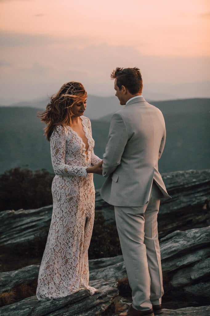 monica leavell photo linville gorge wilderness north carolina adventure elopement 043 bride and groom exchanging vows.