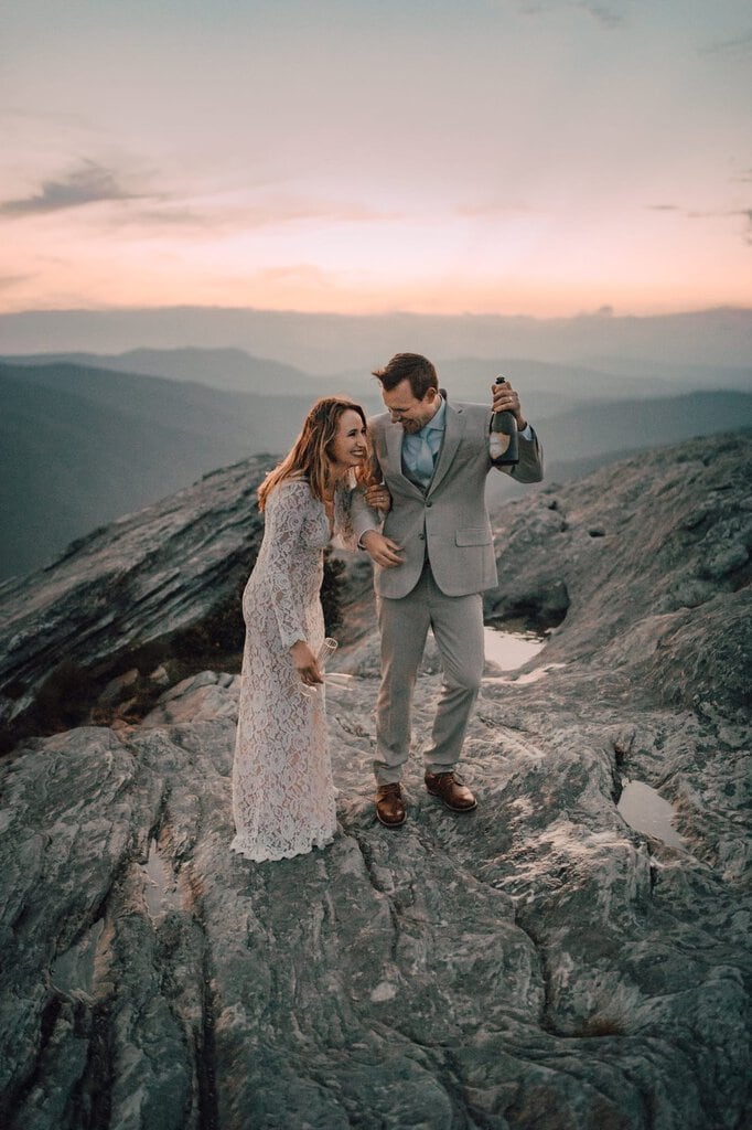 monica leavell photo linville gorge wilderness north carolina adventure elopement 047 bride and groom celebrate marriage.
