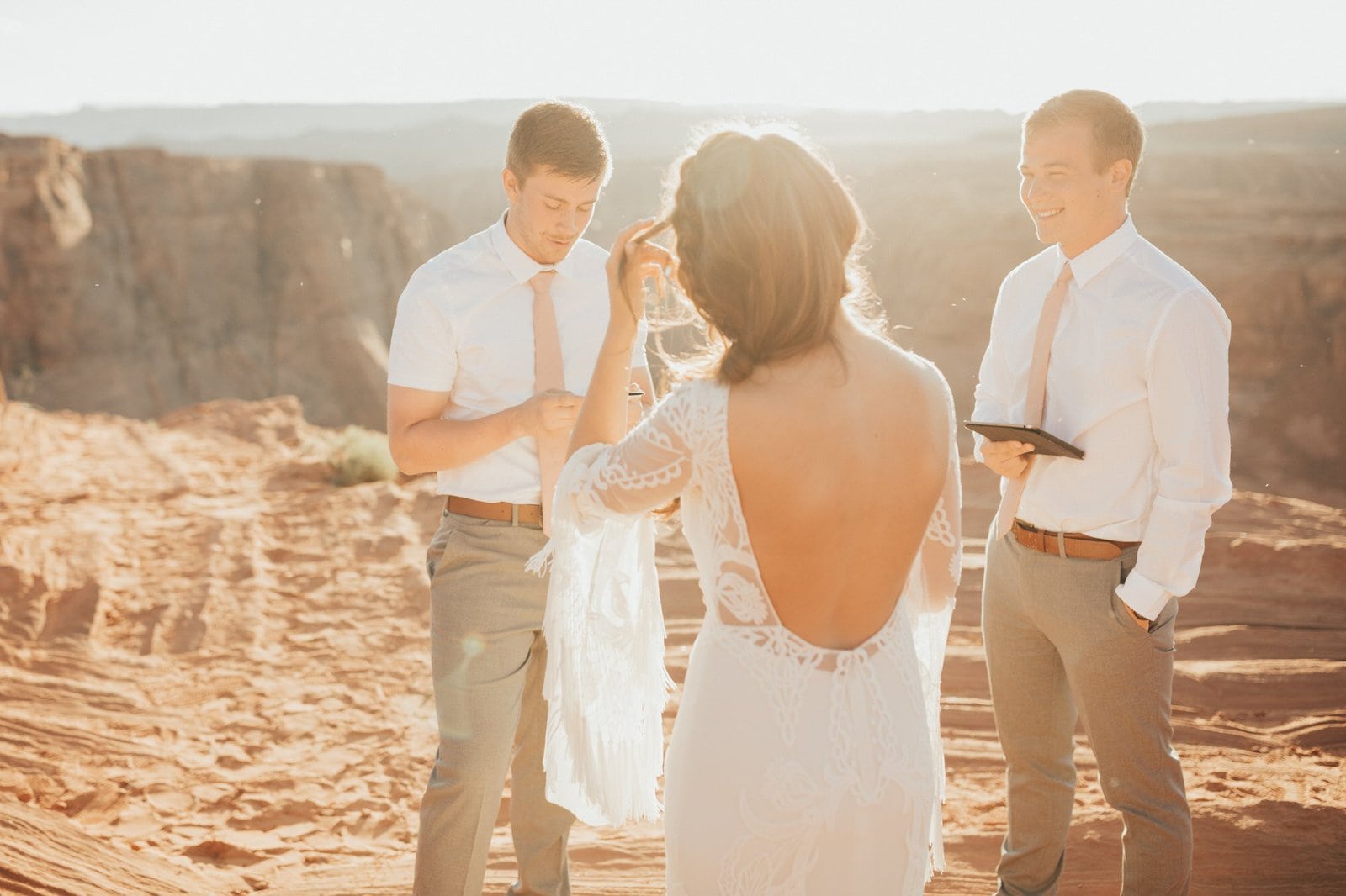 Savanna-Kaye-Horseshoe-Bend-Antelope-Canyon-Elopement_Arizona-6478 Groom exchanging vows for intimate elopement.