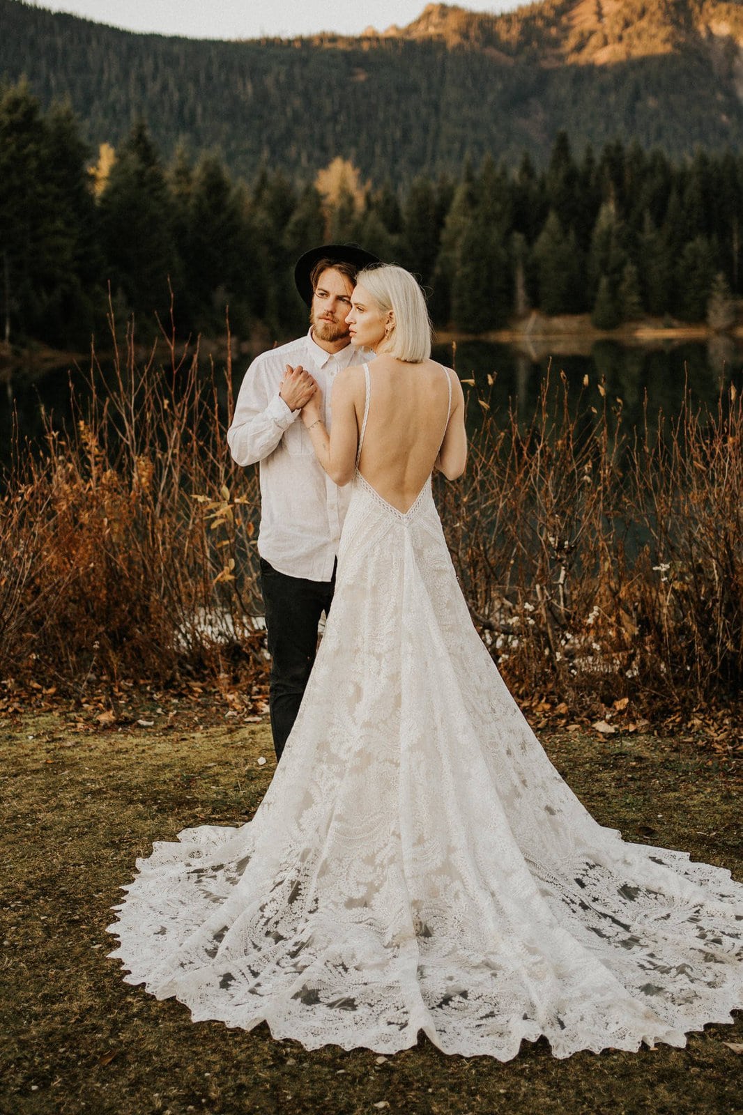 Boho wedding dress train.