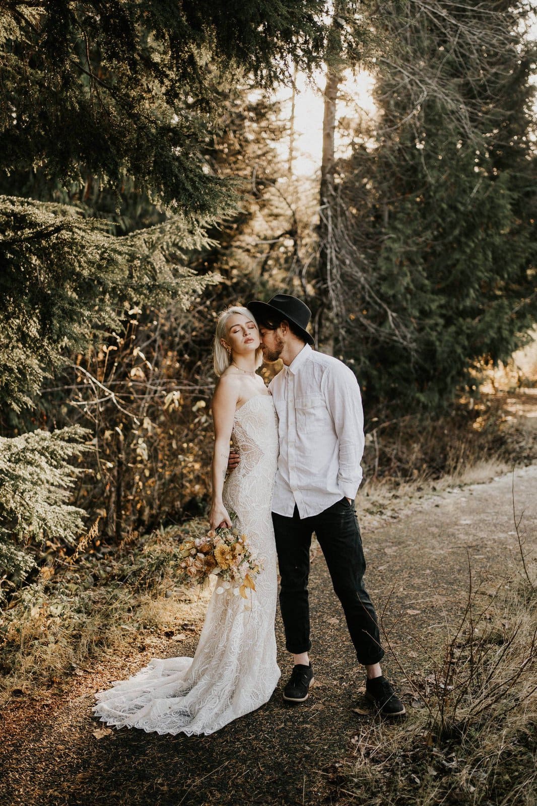 Intimate moment for bride and groom.
