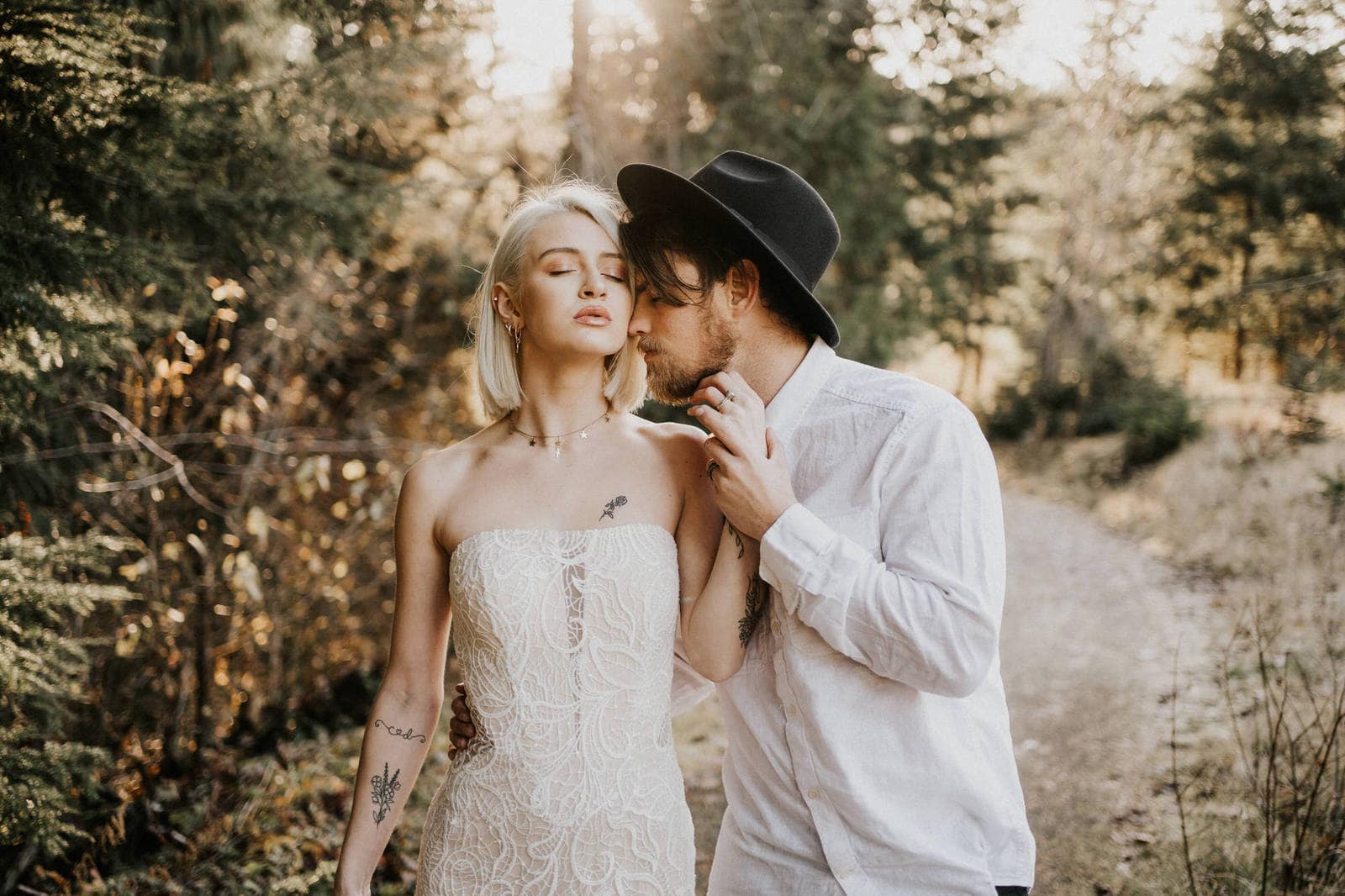 Bride and groom boho photography.