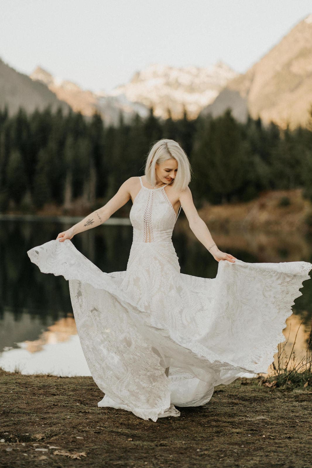 bride twirling in Essense of Australia dress.