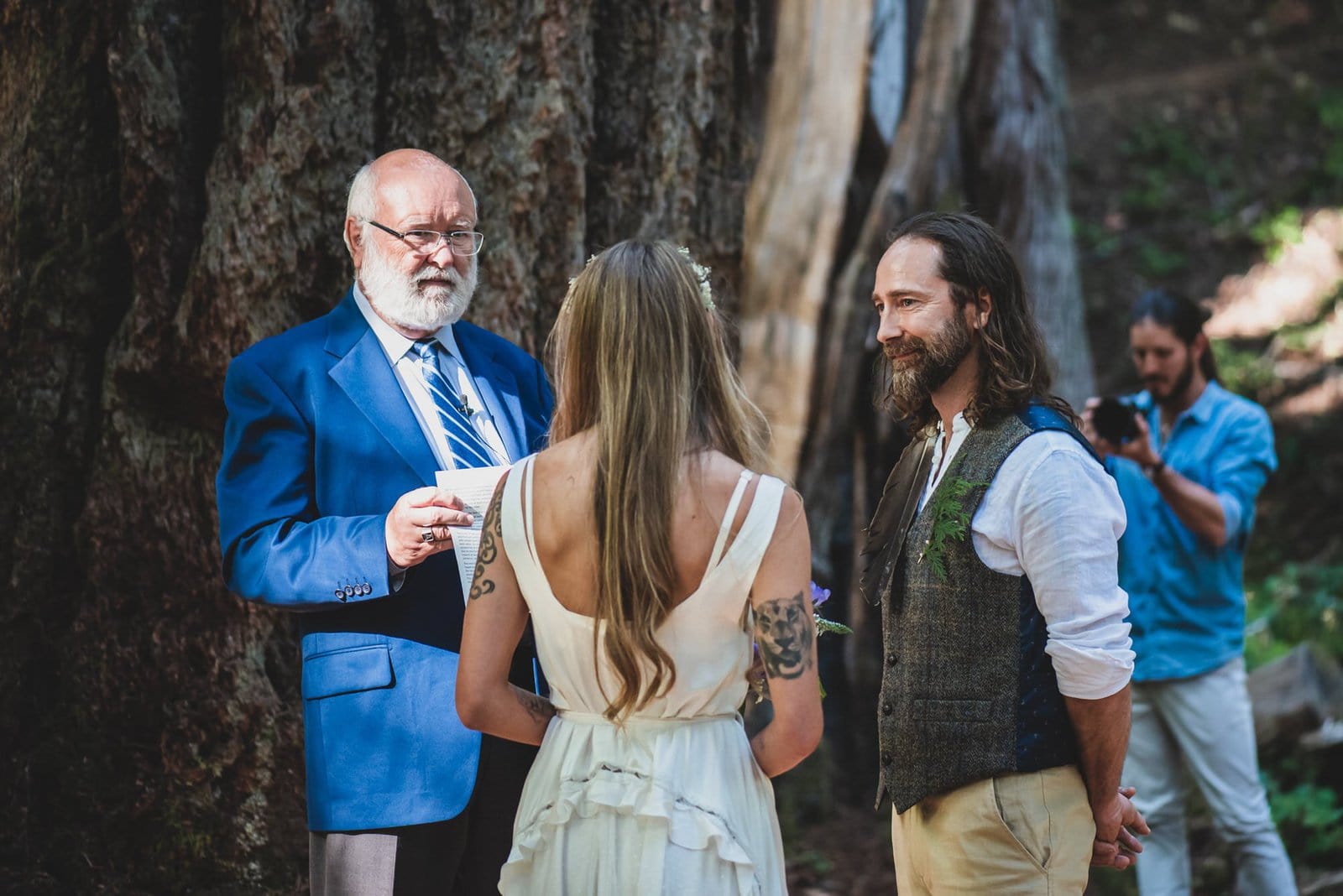 Intimate forest wedding ceremony.