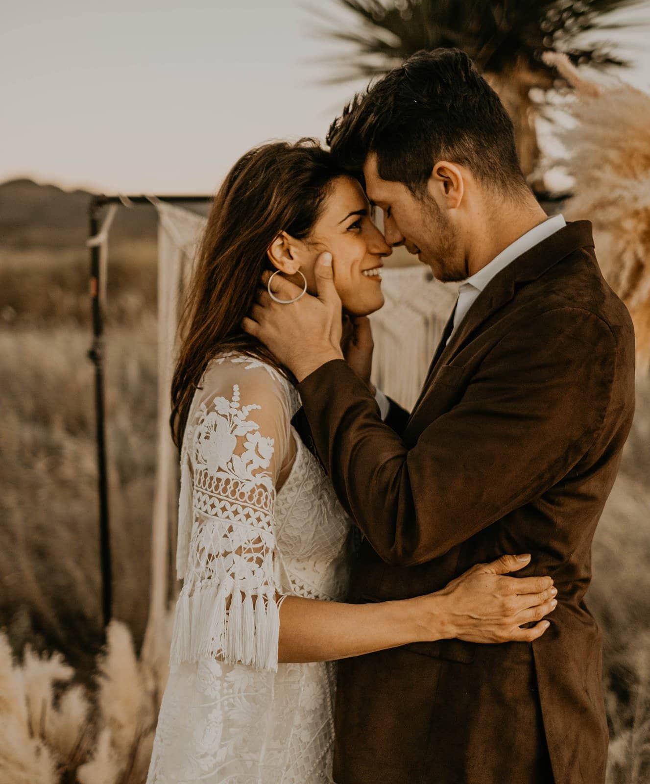 Marfa Eclectic Elopement boho bride and groom wedding portraits.
