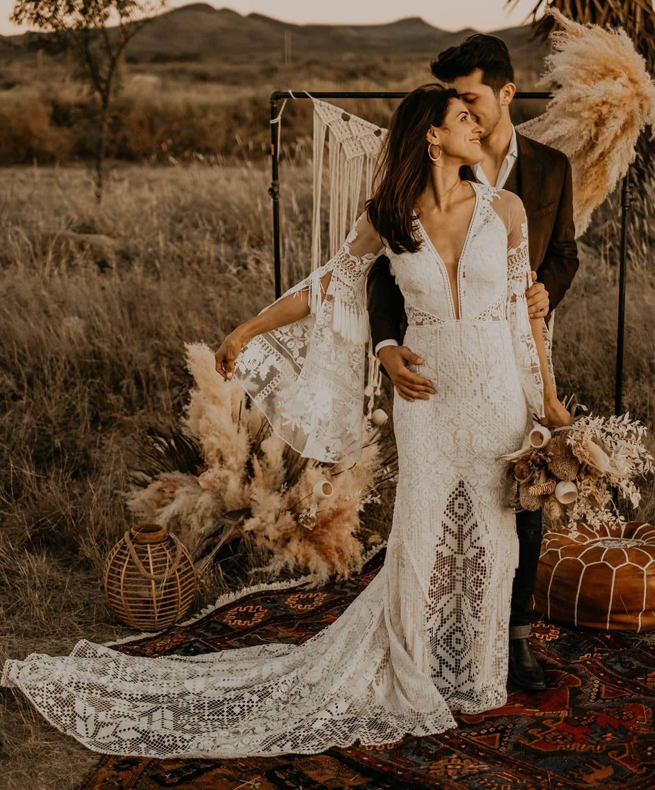 Marfa Eclectic Elopement Boho bride and groom.
