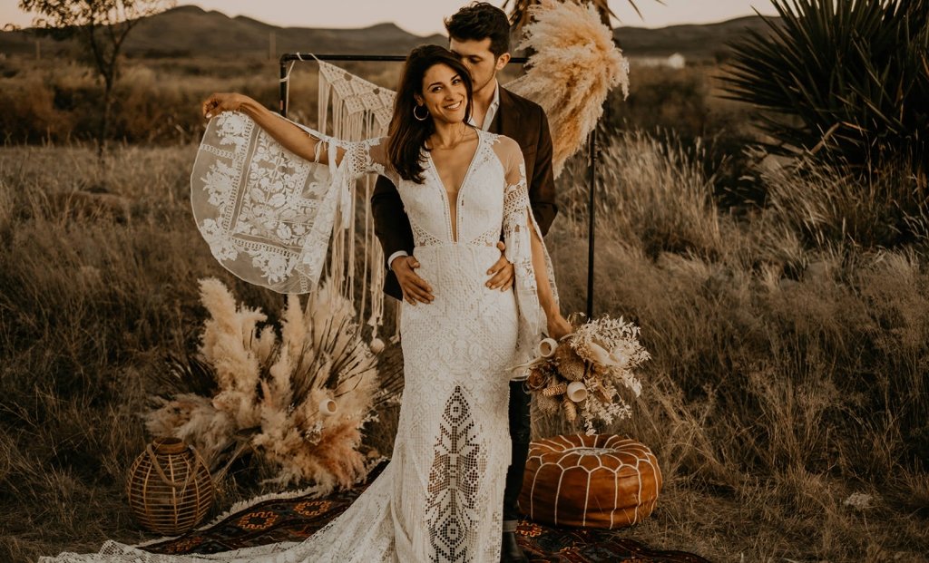 Marfa Eclectic Elopement boho wedding inspiration with romantic details.