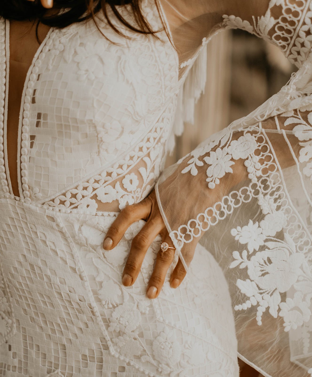 Marfa Eclectic Elopement Detail of A&Be Bridal wedding dress.