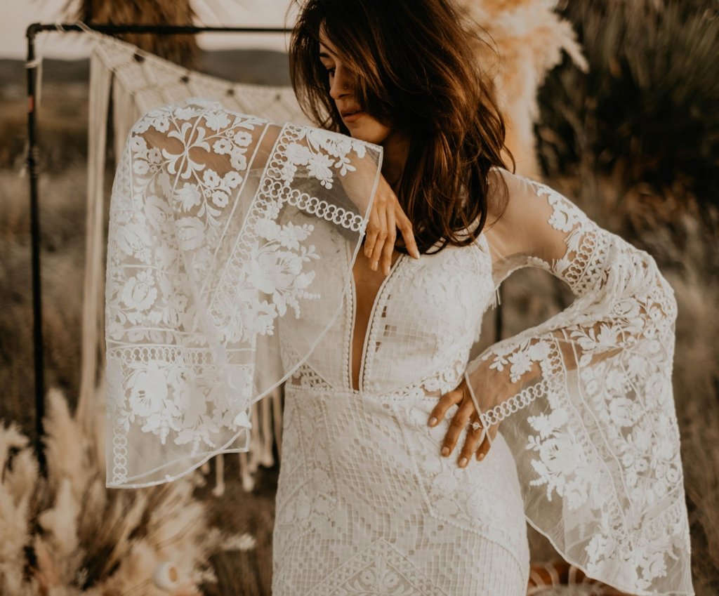 Marfa Eclectic Elopement A&Be Bridal dress sleeve details.