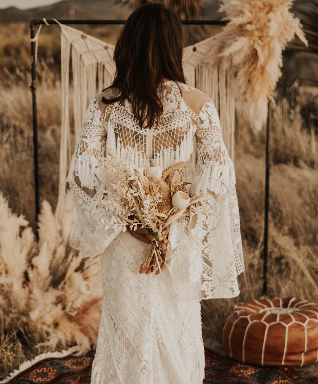 Marfa Eclectic Elopement Bridal bouquet and wedding dress inspo