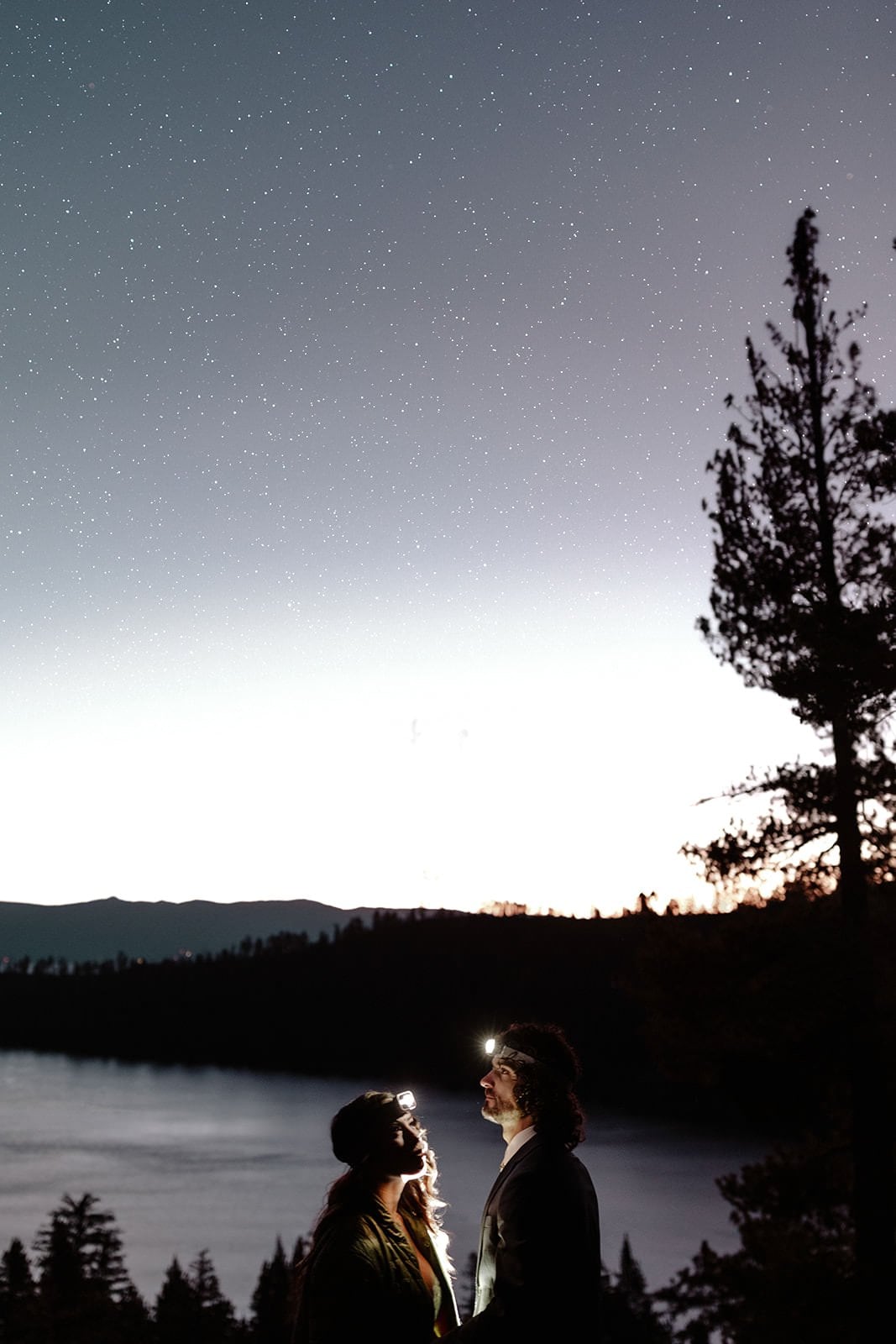 bride and groom admiring the sunrise