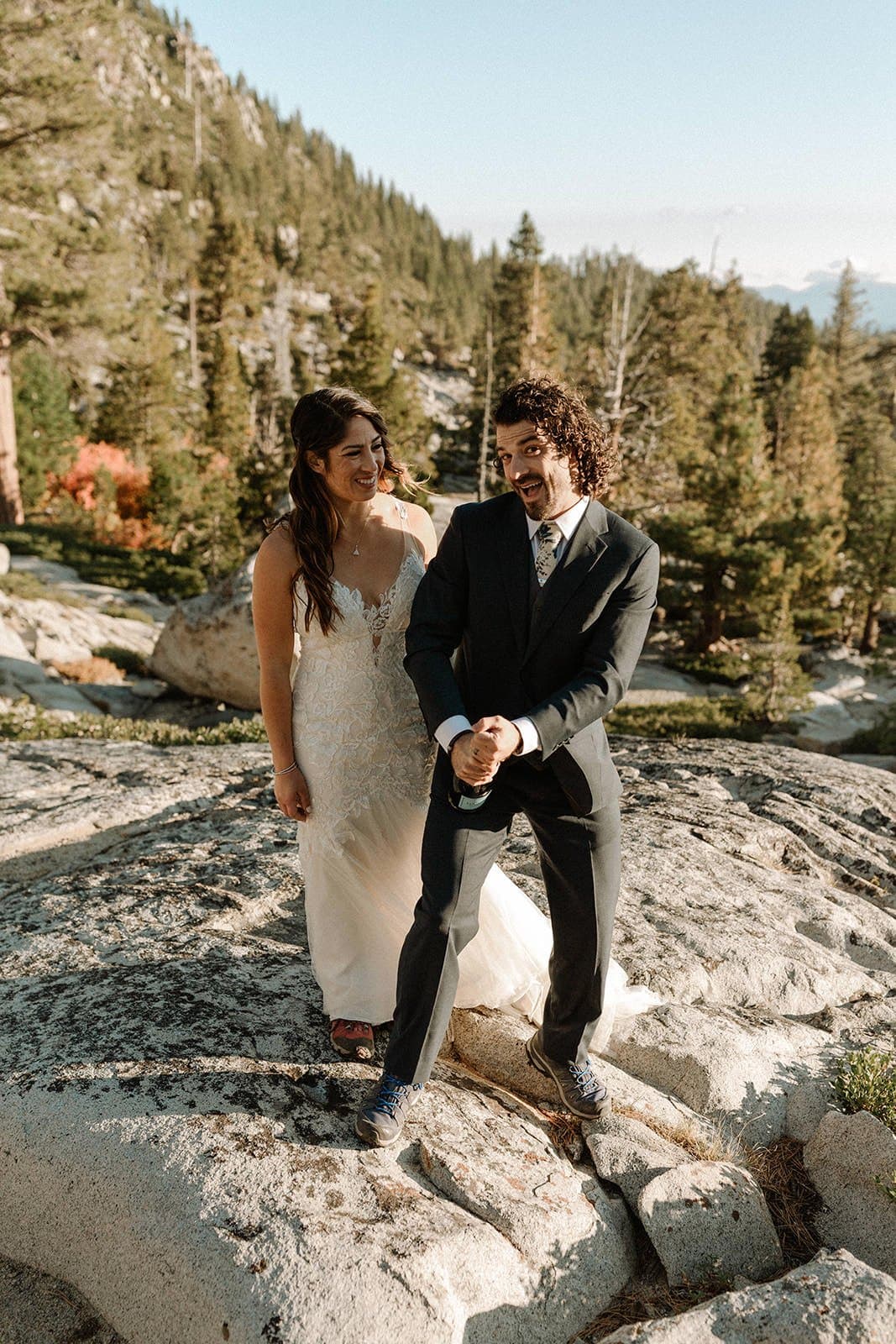 bride and groom celebrating