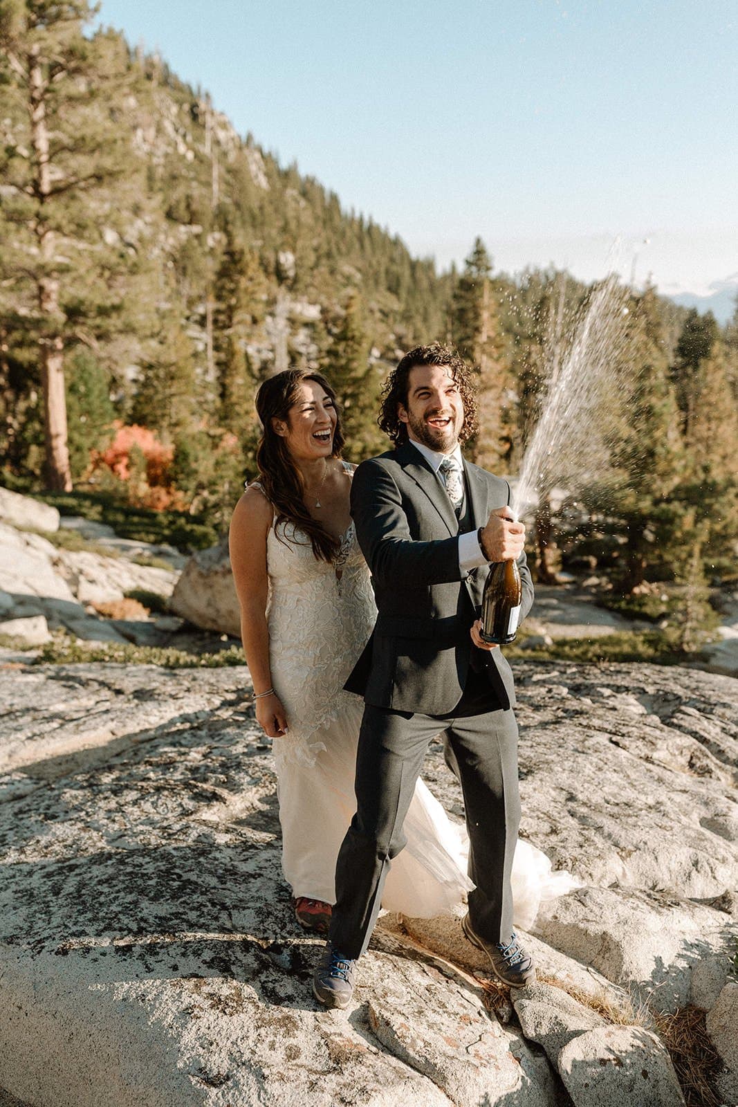 popping champagne wedding adventure
