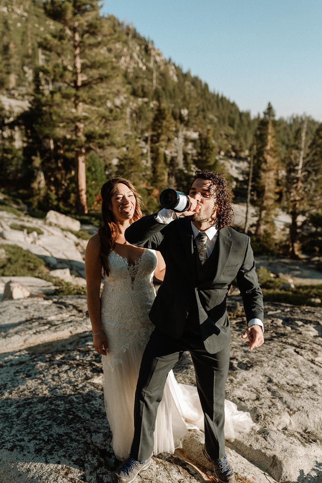 groom drinks champagne