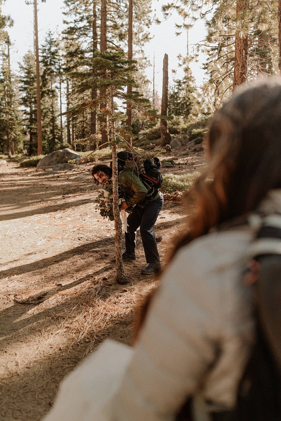wedding hike with bride and groom.