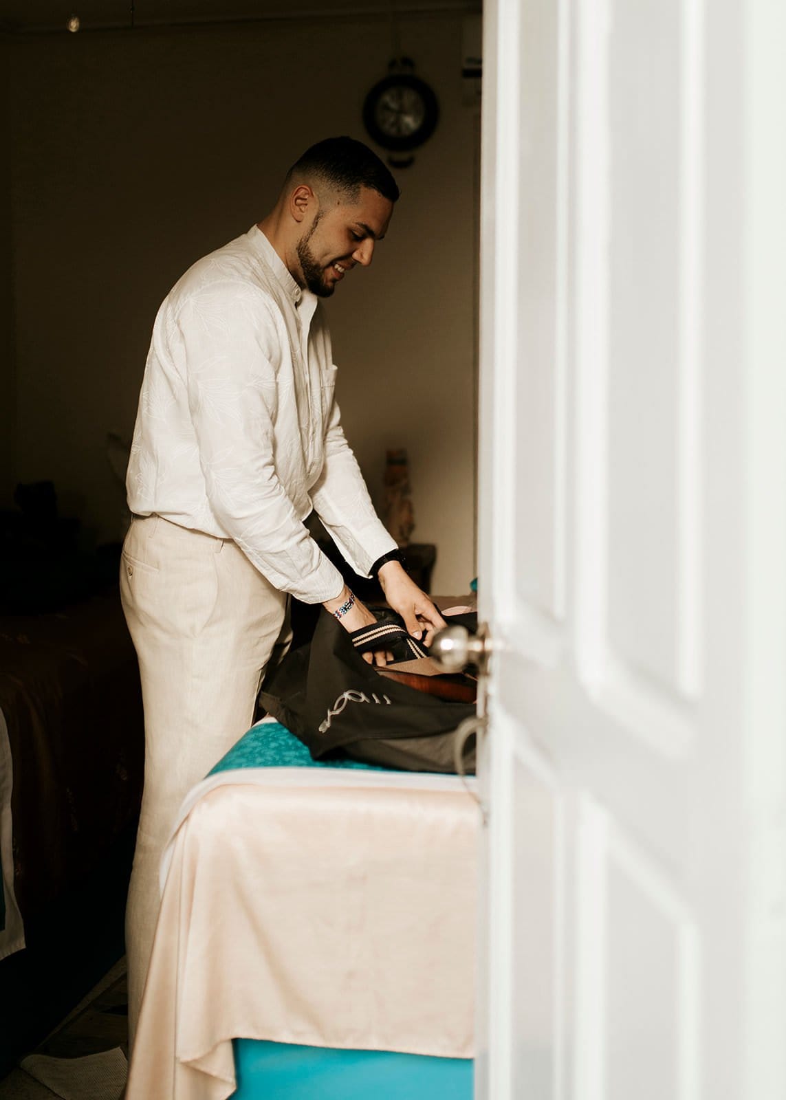 Jamie & Joey groom getting ready during elopement