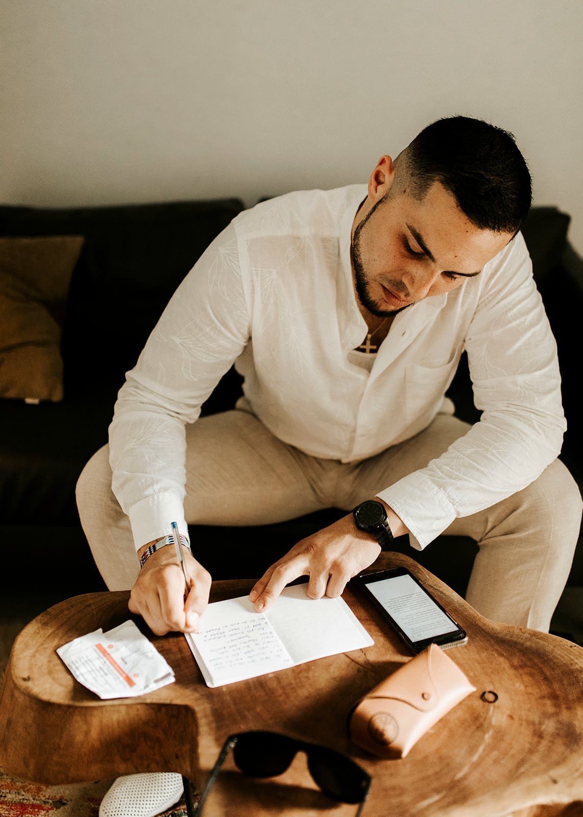 Jamie & Joey groom writing his vows for bride