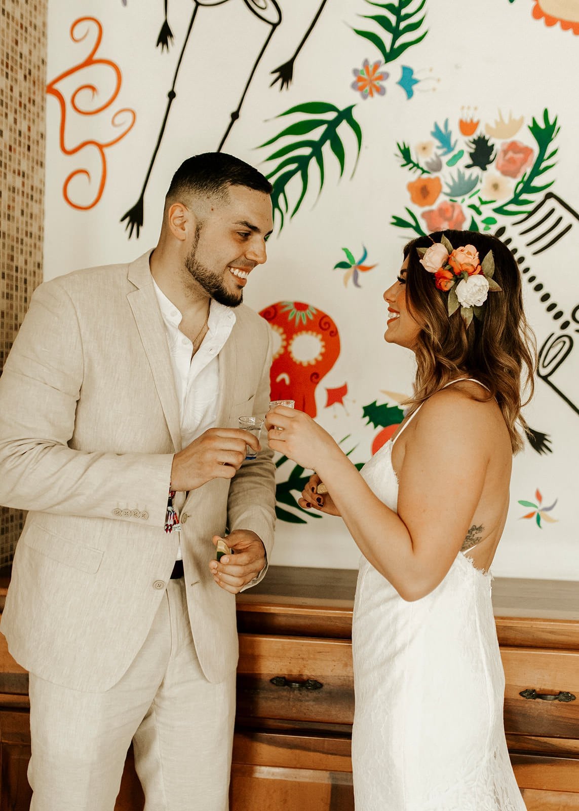 Jamie & Joey bride and groom at bar