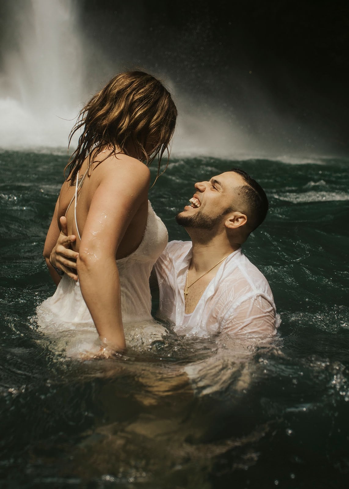 Jamie & Joey couple having fun during costa rica waterfall elopement