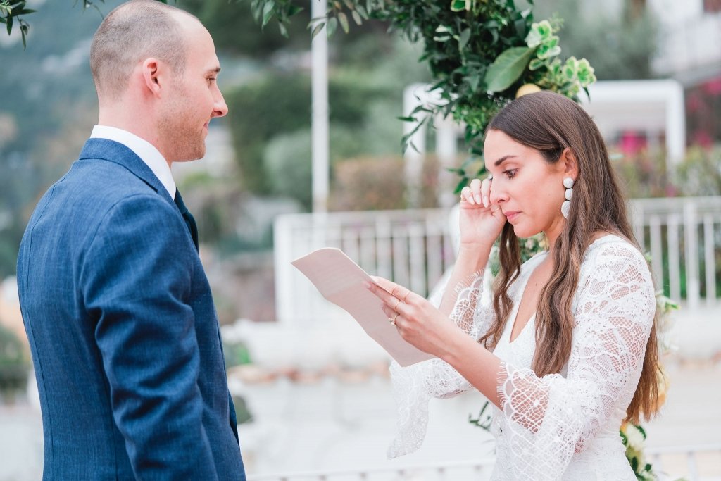 bride reading vows amalfi coast elopement