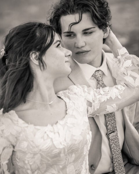 We photograph bride and groom looking at each other. 