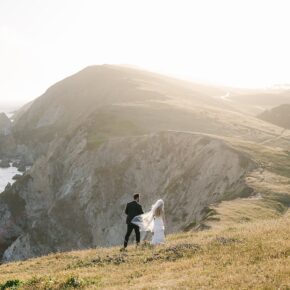 A Bolinas Ridge Elopement with misty morning fog and a golden coastal sunset
